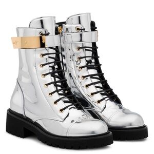 GUISEPPE ZANOTTI | Silver and Black Combat Boots | Size 40